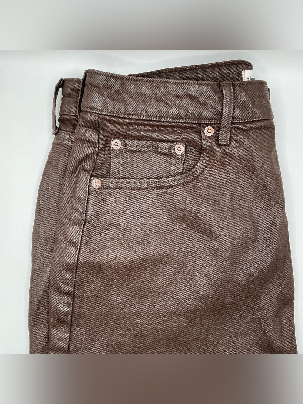 🤎 New 🤎 Brown Abercrombie & Fitch Curve Love Mid Rise Denim Mini Skirt - Picture 9 of 14